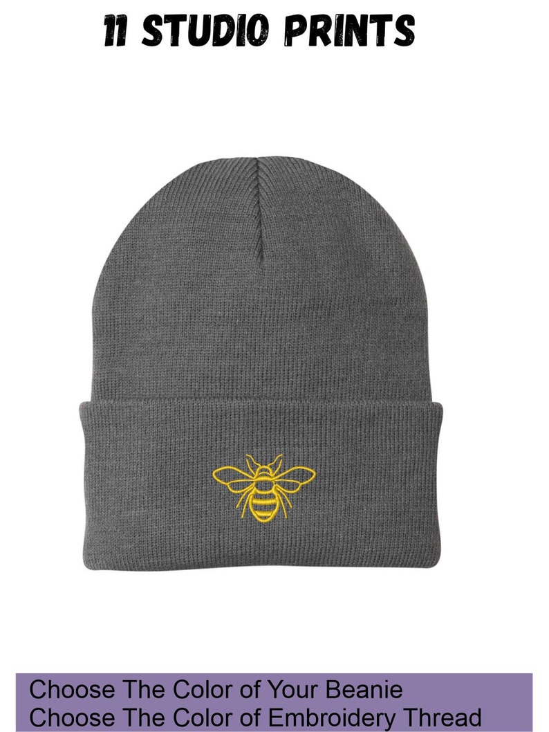 Honey Bee Embroidered Knit Cuffed Beanie Unisex | Honey Bee gifts | Beanie gifts - Free Shipping