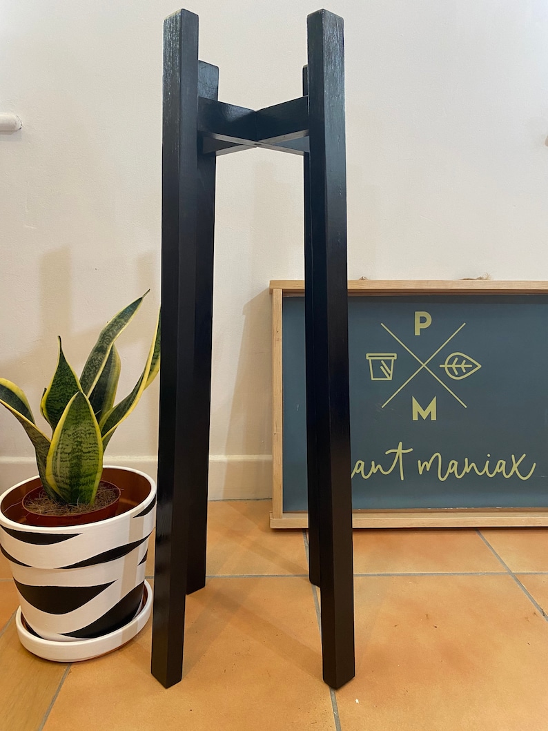 Ebony Black Plant Stand, Solid Wood Pot Holder, Handmade in UK