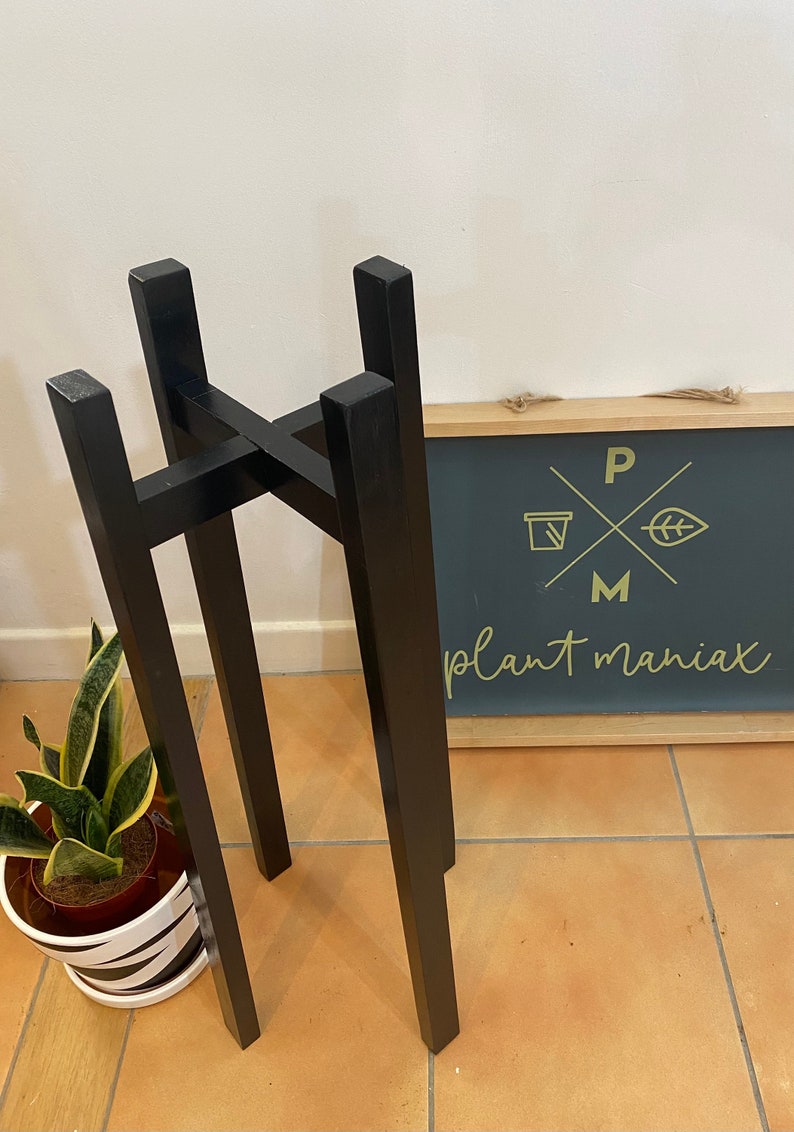 Ebony Black Plant Stand, Solid Wood Pot Holder, Handmade in UK