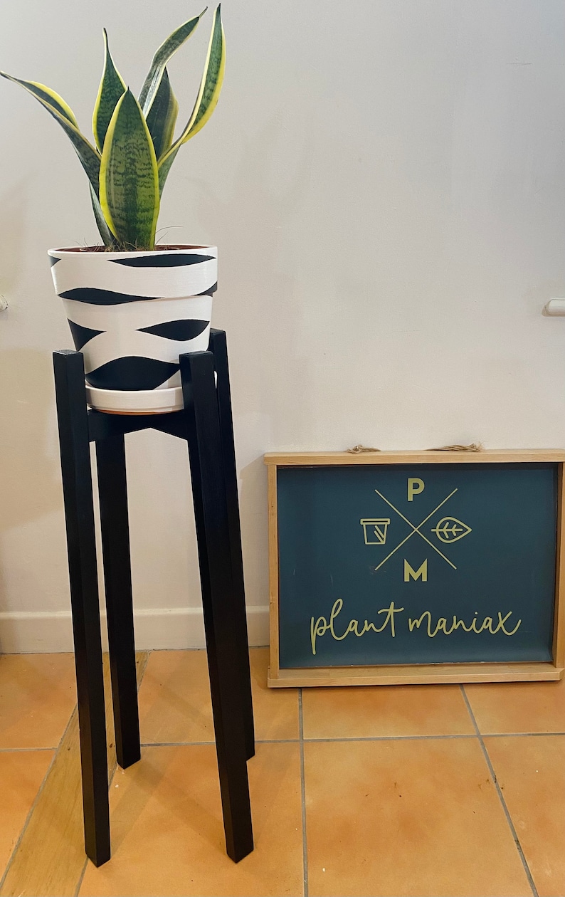 Ebony Black Plant Stand, Solid Wood Pot Holder, Handmade in UK