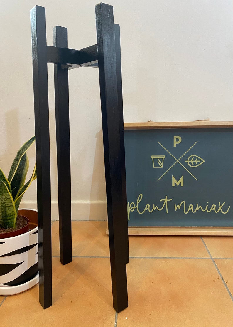 Ebony Black Plant Stand, Solid Wood Pot Holder, Handmade in UK