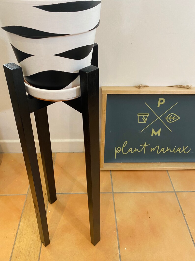 Ebony Black Plant Stand, Solid Wood Pot Holder, Handmade in UK