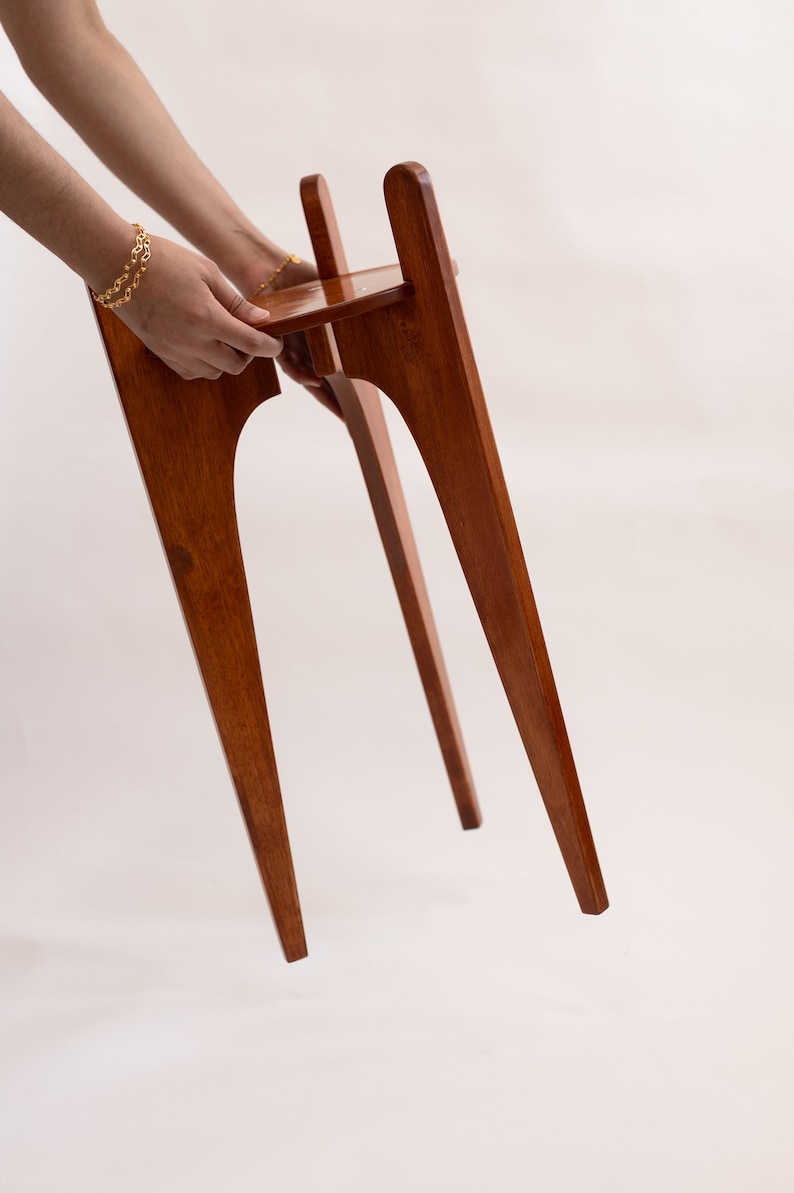 Plant stand, mid-century modern retro classic plant stand, handmade wooden side table, warm wood stain, small table