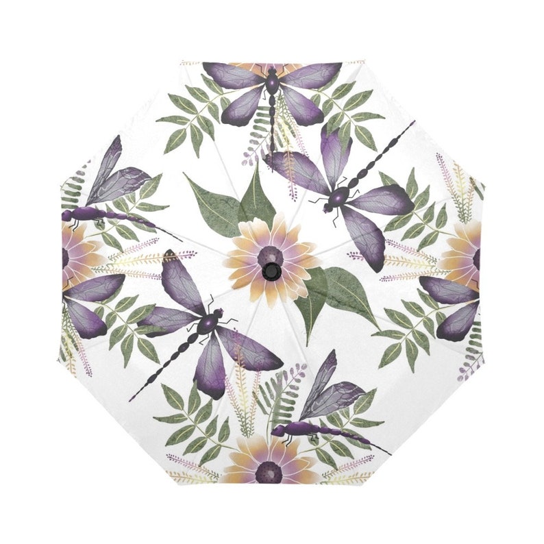 Purple Dragonfly Automatic Open Rain Umbrella With Matching Storage Sleeve, Dragonfly Lover Gift