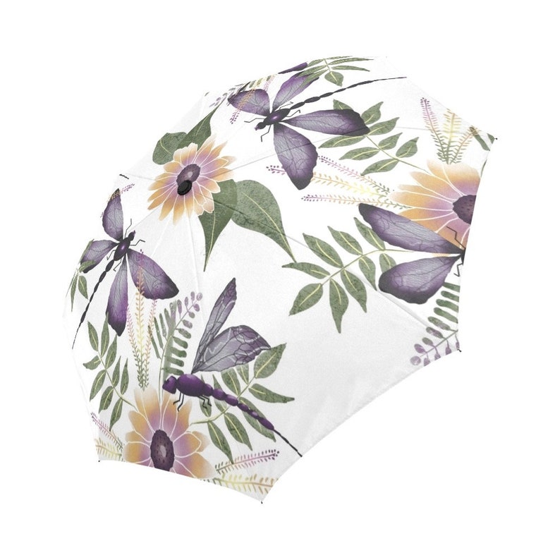 Purple Dragonfly Automatic Open Rain Umbrella With Matching Storage Sleeve, Dragonfly Lover Gift