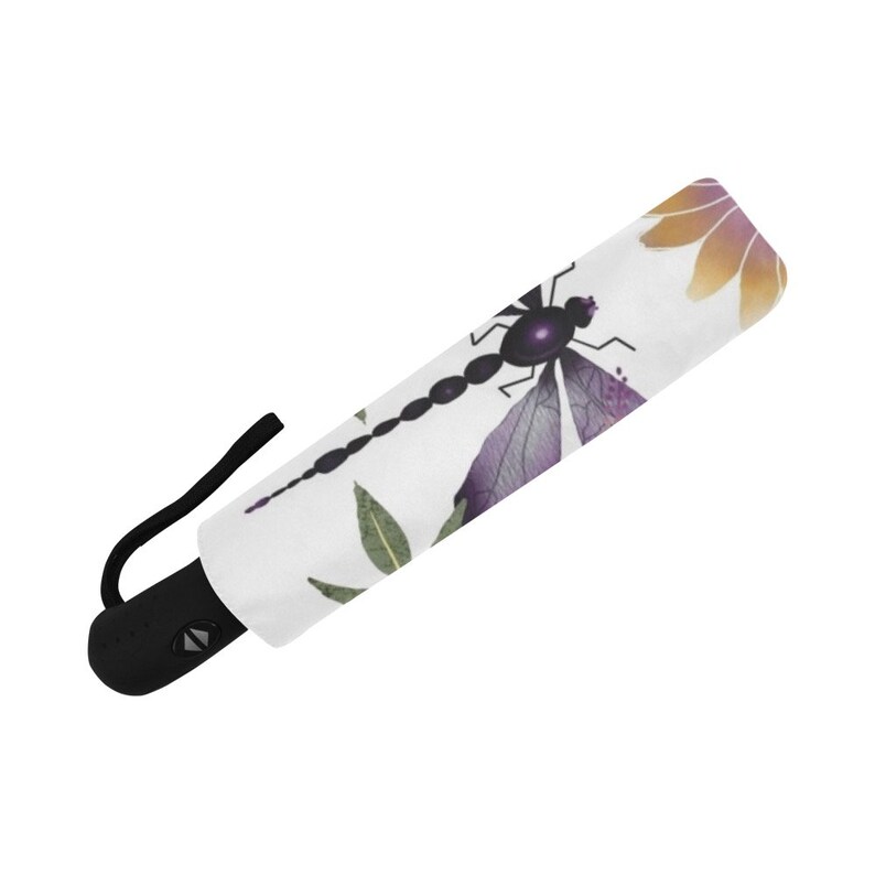 Purple Dragonfly Automatic Open Rain Umbrella With Matching Storage Sleeve, Dragonfly Lover Gift