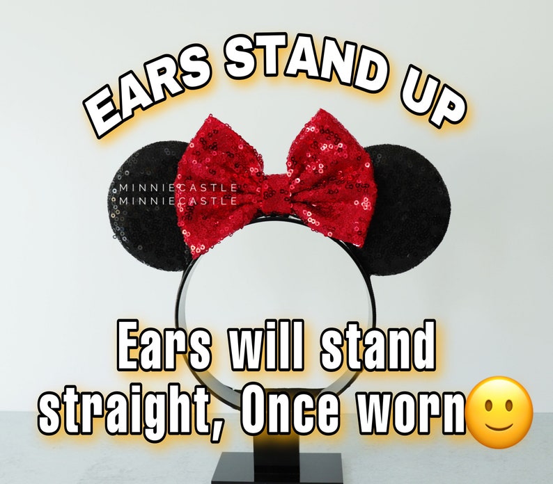 Minnie ears, Baby toddlers Mickey ears, Mouse ears with adjustable elastic headband, Pink and black sequin ears, Stretch band Mickey ears