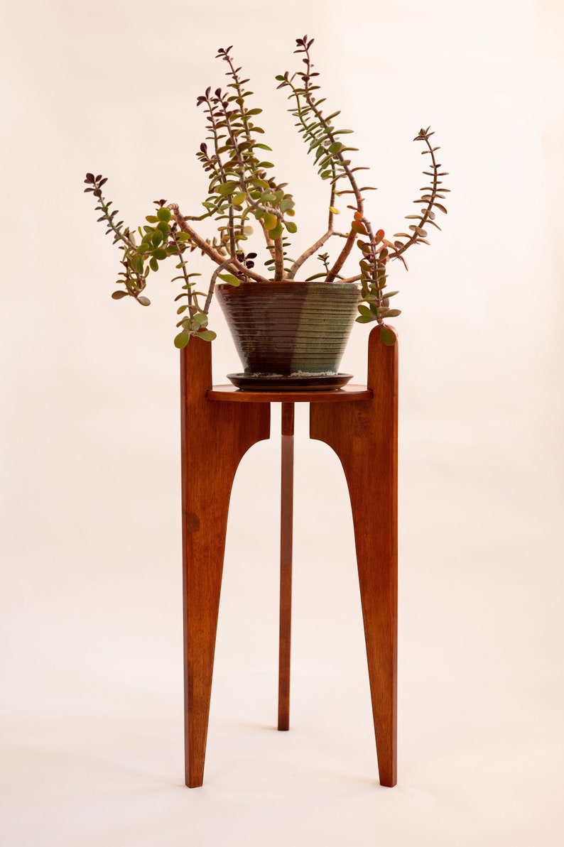 Plant stand, mid-century modern retro classic plant stand, handmade wooden side table, warm wood stain, small table
