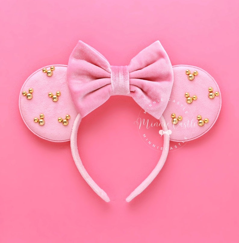 Beige Mickey Ears, Mickey Ears, Gold Minnie Charm Mouse Ears, Minnie Ears, Velvet Mouse Ears, Beige and Gold Minnie Ears, Mickey Ears gifts