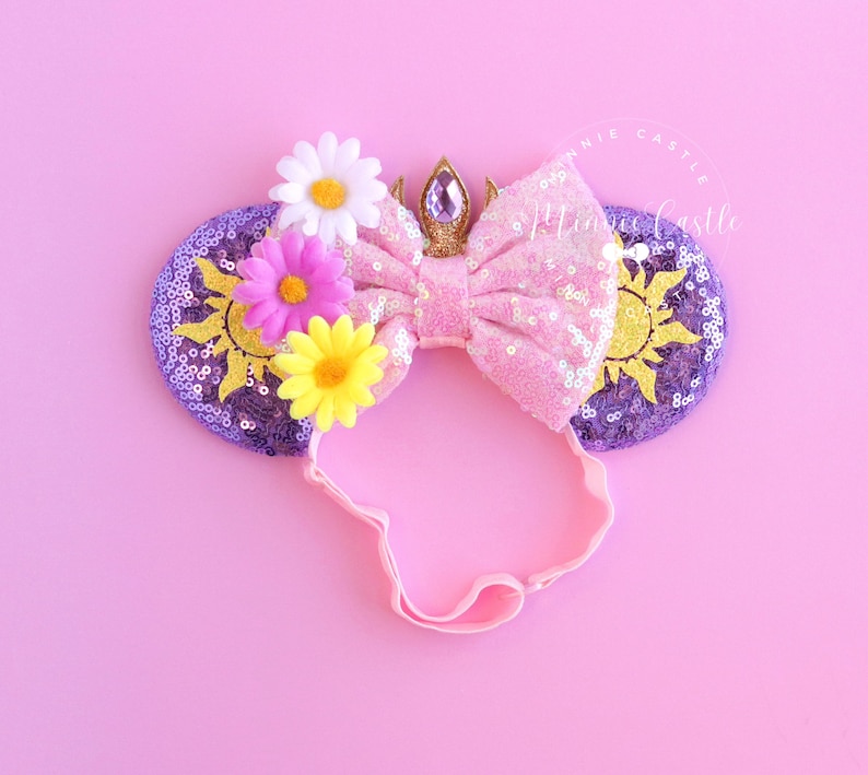 Rapunzell Minnie Ears, MickeyEar for Babies, Tangle Mouse Ears Elastic Headband, Toddler Flowers Sun Crown Mouse Ears, Adjustable Headband