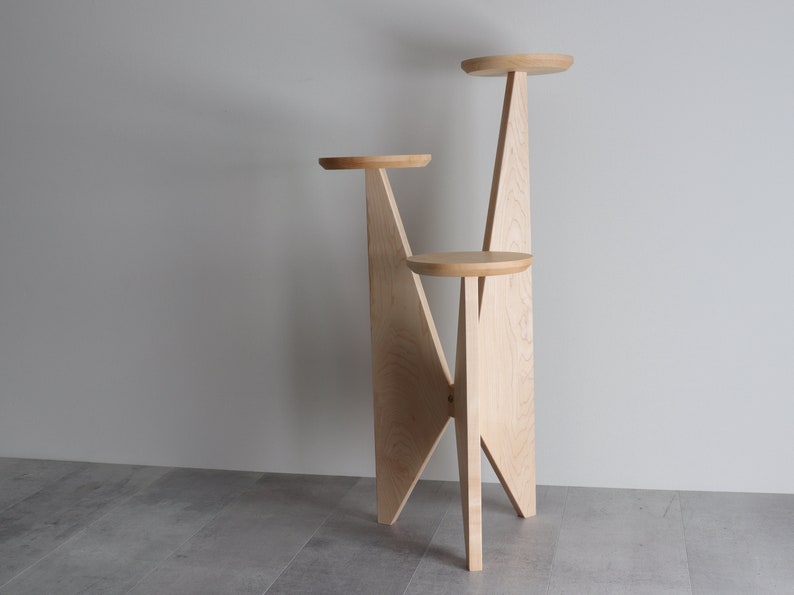 Three Tier Plant Stand, Maple, Mid-century modern, Solid Hardwood
