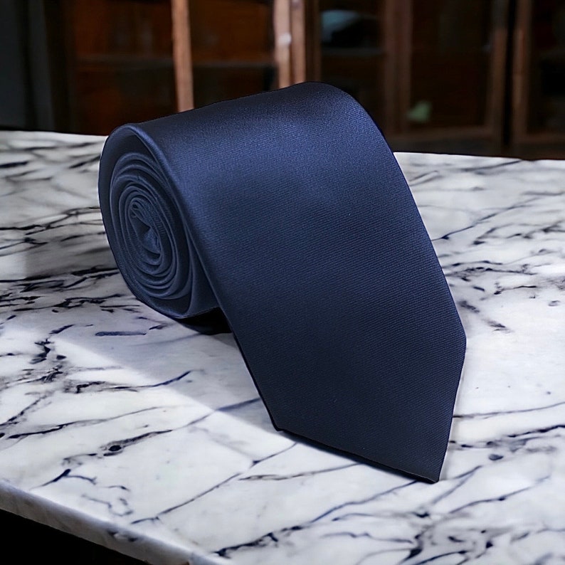 Satin Navy Tie, Mens Necktie, Wedding Groomsmen Gift
