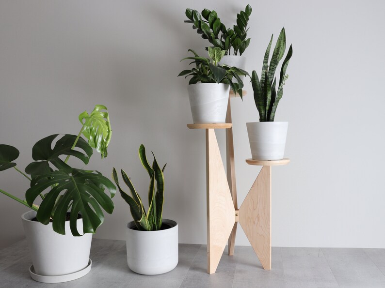 Three Tier Plant Stand, Maple, Mid-century modern, Solid Hardwood
