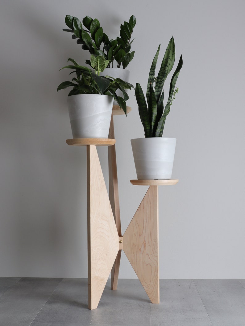 Three Tier Plant Stand, Maple, Mid-century modern, Solid Hardwood
