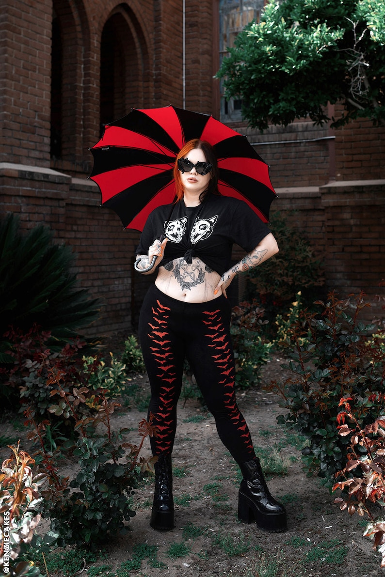 Batwing Pagoda Umbrella Red & Black Gothic Accessory