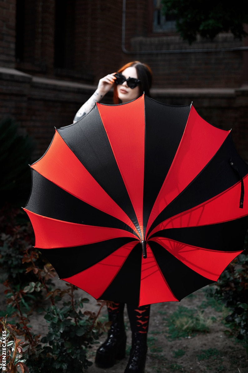 Batwing Pagoda Umbrella Red & Black Gothic Accessory