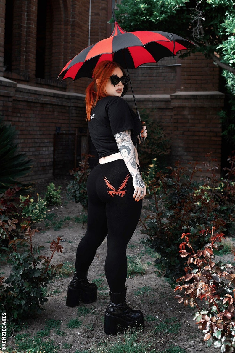 Batwing Pagoda Umbrella Red & Black Gothic Accessory