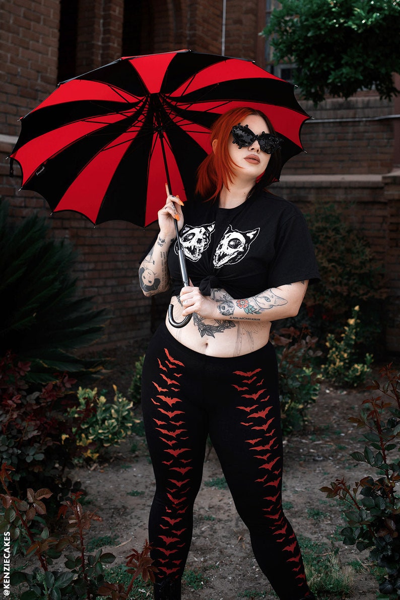 Batwing Pagoda Umbrella Red & Black Gothic Accessory