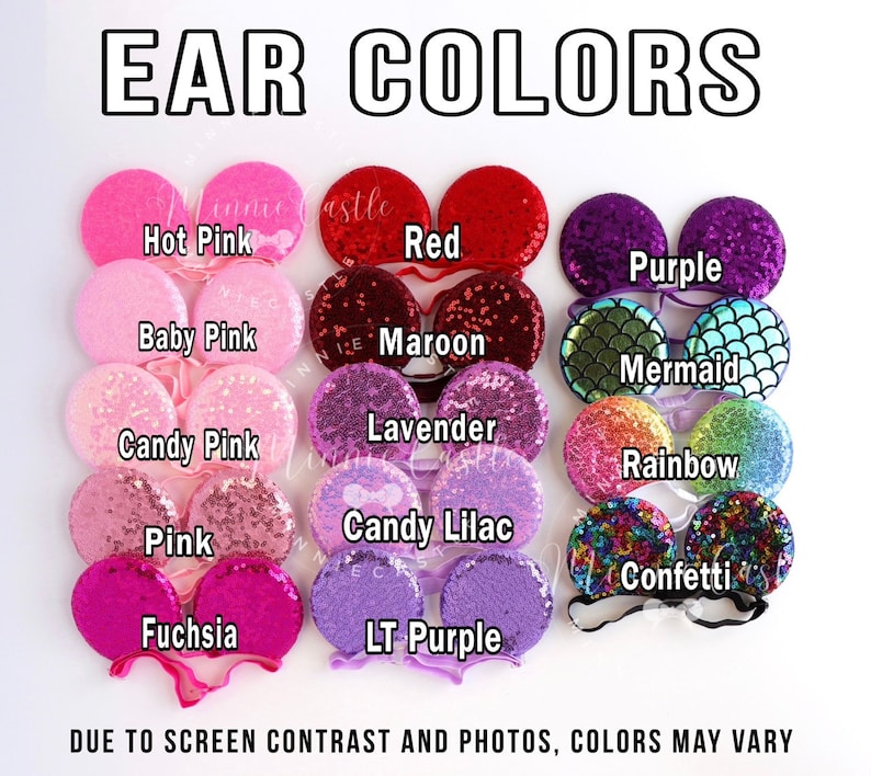 Minnie ears, Baby toddlers Mickey ears, Mouse ears with adjustable elastic headband, Pink and black sequin ears, Stretch band Mickey ears