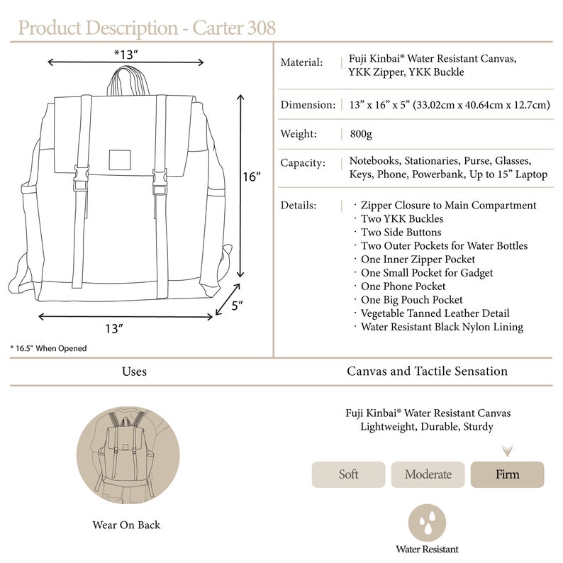 Travel canvas Backpack, Unisex Water Resistant Back to School Backpack, Laptop Backpack, Women Zipper Backpack - CARTER 308 Charcoal navy