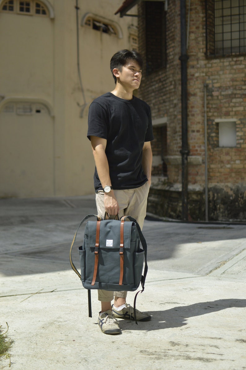 Travel canvas Backpack, Unisex Water Resistant Back to School Backpack, Laptop Backpack, Women Zipper Backpack - CARTER 308 Charcoal navy