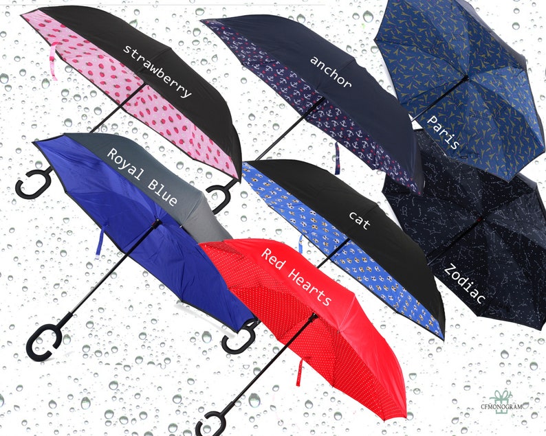 Personalized Inverted Umbrella, Monogram C-Handle, Teacher Gift