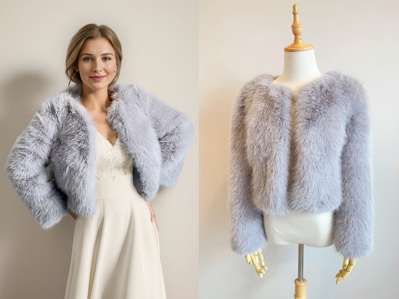 Brown Faux Fur Coat, Brown Fur Jacket, Bridal Fur Coat, Faux Fur Bolero, Winter Fur Coat, White Bridal Jacket, Wedding Jacket (Anna Brw07)