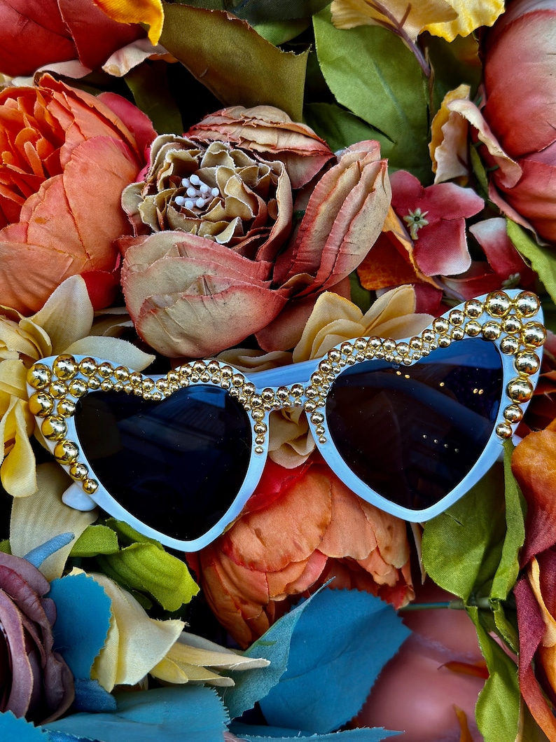 White & Gold Heart Shaped Sunglasses