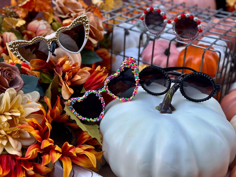 White & Gold Heart Shaped Sunglasses