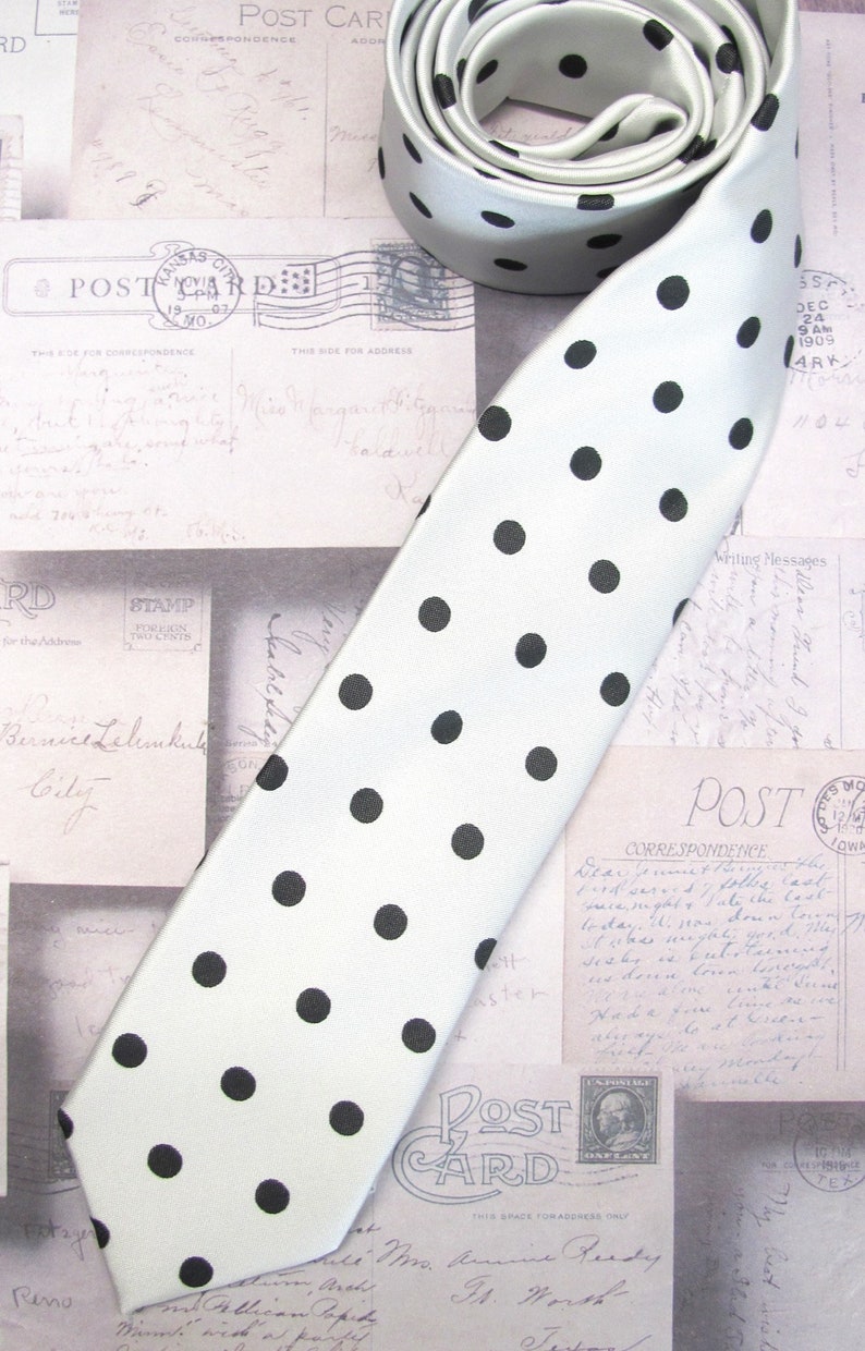 Necktie White Black Polka Dot Mens Tie