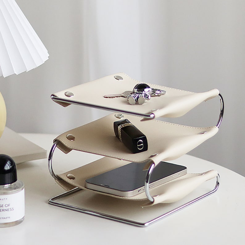 Personalized Leather Desktop Organizer, 3 Tier Office Desk Organizer, Handmade Office Accessories, Leather Table Workplace Supplies
