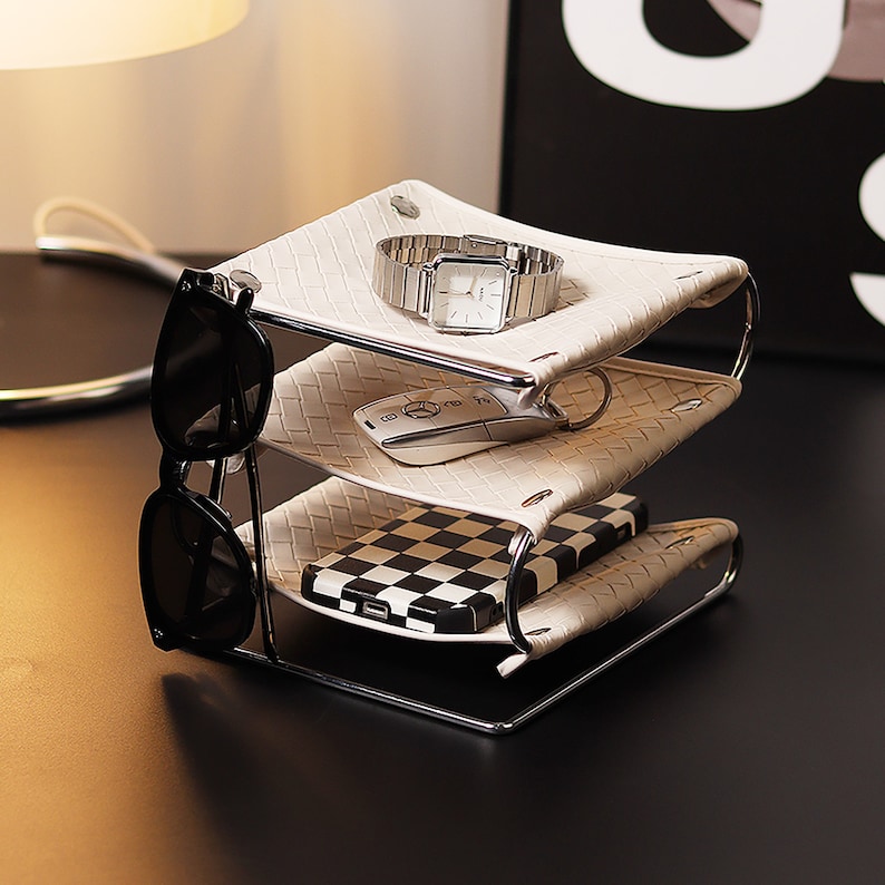 Personalized Leather Desktop Organizer, 3 Tier Office Desk Organizer, Handmade Office Accessories, Leather Table Workplace Supplies
