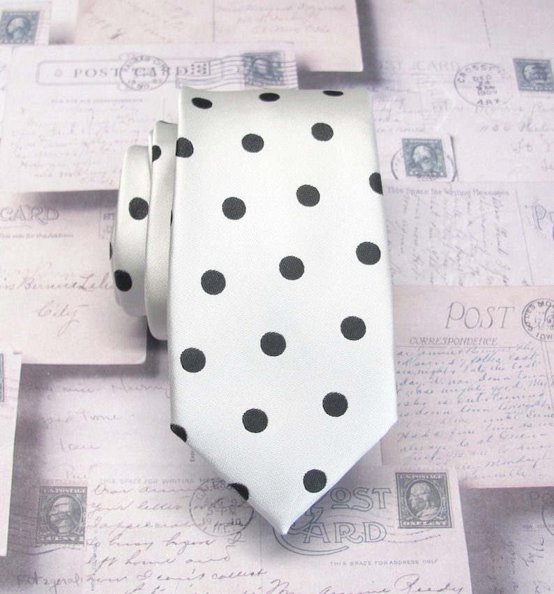 Necktie White Black Polka Dot Mens Tie