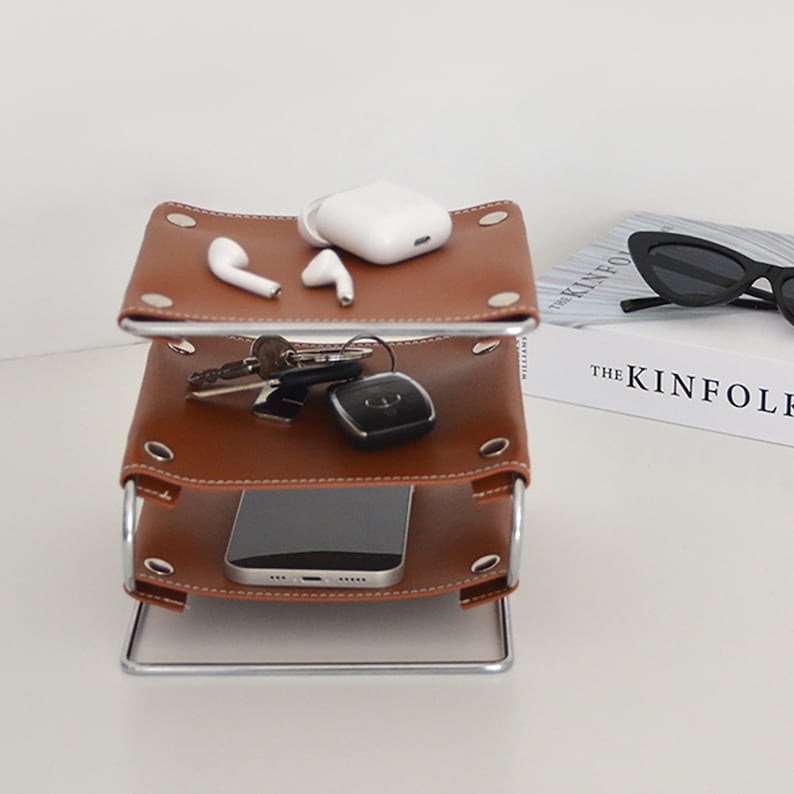 Personalized Leather Desktop Organizer, 3 Tier Office Desk Organizer, Handmade Office Accessories, Leather Table Workplace Supplies
