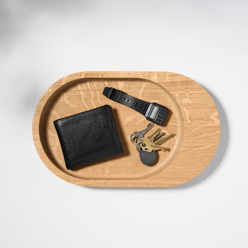 Large Oval Shaped White Oak Catchall Modern Valet Tray
