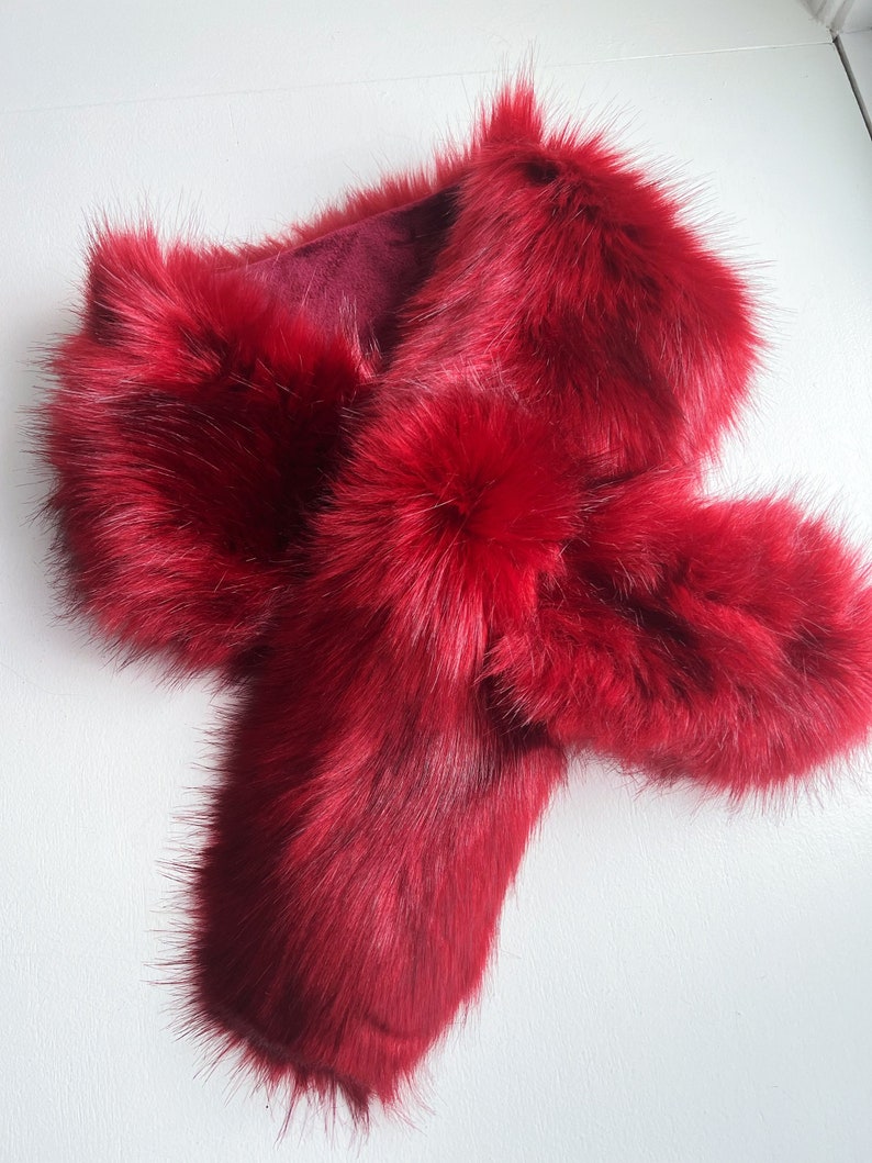 Red Faux Fur Scarf / Fur Scarf / Bridesmaid Gifts / Christmas Red Scarf / Red Faux Fur/ Holiday Season