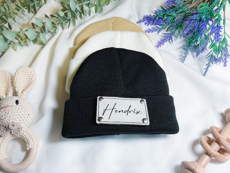 Personalized Baby Hat with Name, Custom Infant Beanie, Leather Patch Beanies for Baby, Customized Baby Knit Beanie, Unique Baby Shower Gift
Analyze listing