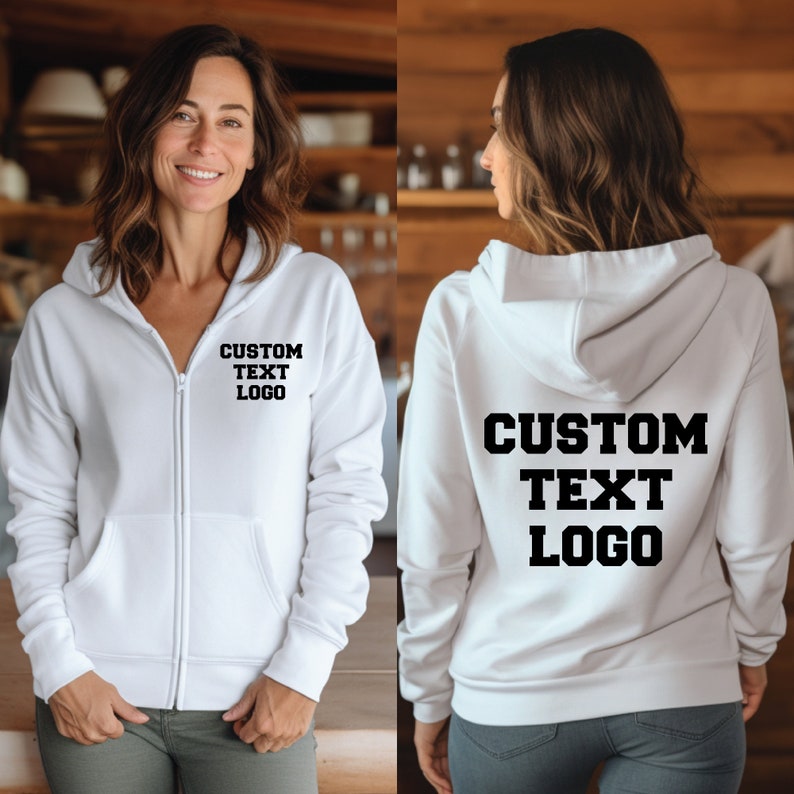 Personalized Zip Up Hoodie, Custom Full Zip Hoodie, Custom Logo Hoodie, Team Logo Zip Up Hoodie, Personalized Sweatshirt, Your Text Hoodie