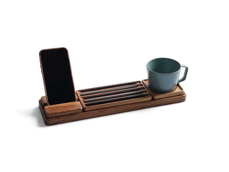 Handmade Beech Wood Desk Organizer Set: Minimalist Office Storage
