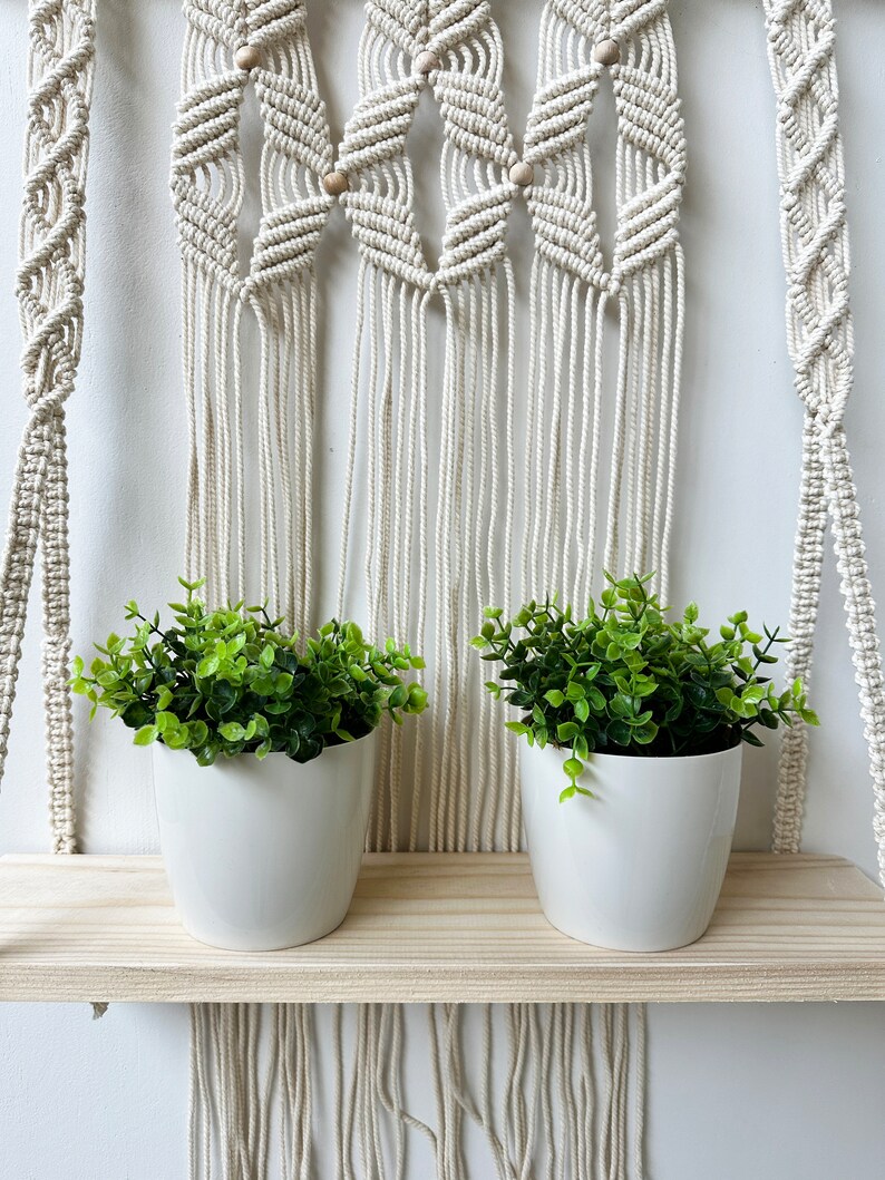 Handmade Macrame Plant Shelf: Boho Wall Hanging with Wooden Dowel