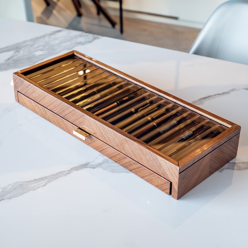 Mappa Burl Wood Pen Display Case: Fountain Pen Storage for 40
