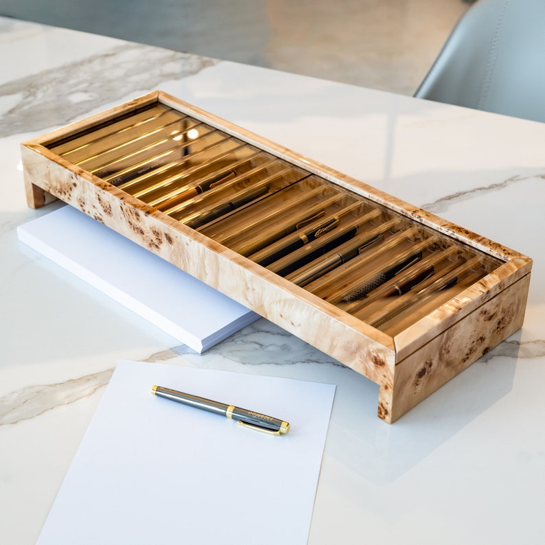 Mappa Burl Wood Pen Display Case: Fountain Pen Storage for 40
