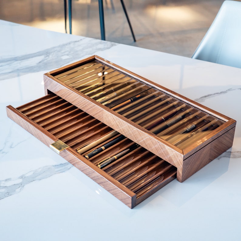 Mappa Burl Wood Pen Display Case: Fountain Pen Storage for 40
