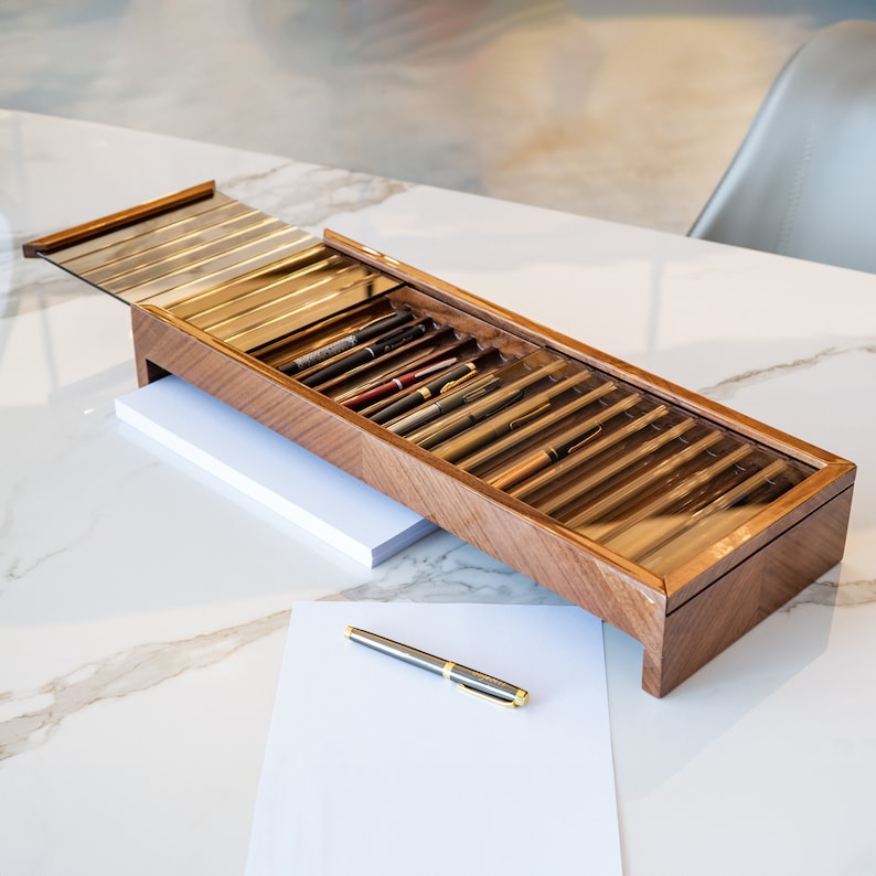 Mappa Burl Wood Pen Display Case: Fountain Pen Storage for 40
