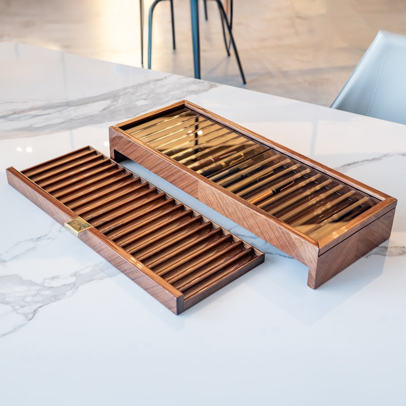 Mappa Burl Wood Pen Display Case: Fountain Pen Storage for 40
