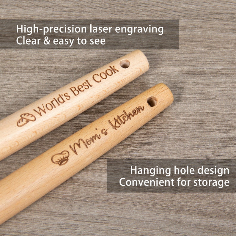 Custom Engraved Silicone Spatula: Personalized Wooden Handle Kitchen Tool
