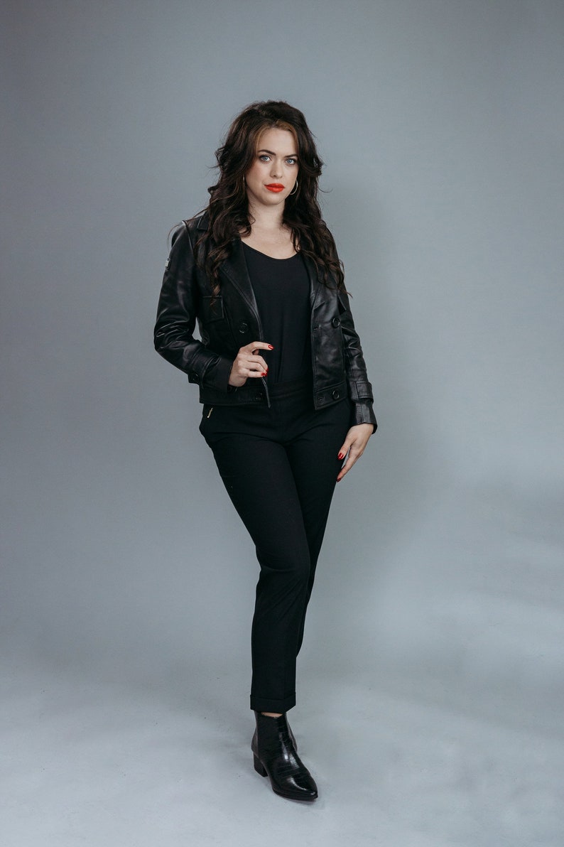KLASS | Women’s Real Sheep Leather Short Jacket | Versatile Chic Outerwear with Silk Lining – Classic Black - Handcrafted