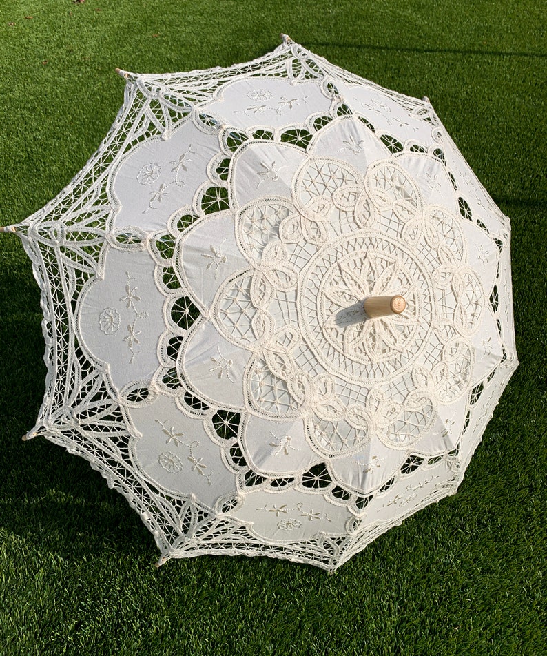 Handmade Victorian Cotton Lace Parasol, Wedding Decoration, Photo Prop