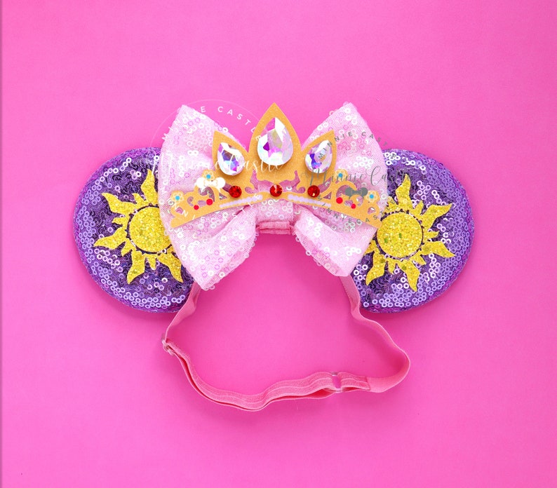 Rapunzell Minnie Ears, MickeyEar for Babies, Tangle Mouse Ears Elastic Headband, Toddler Flowers Sun Crown Mouse Ears, Adjustable Headband