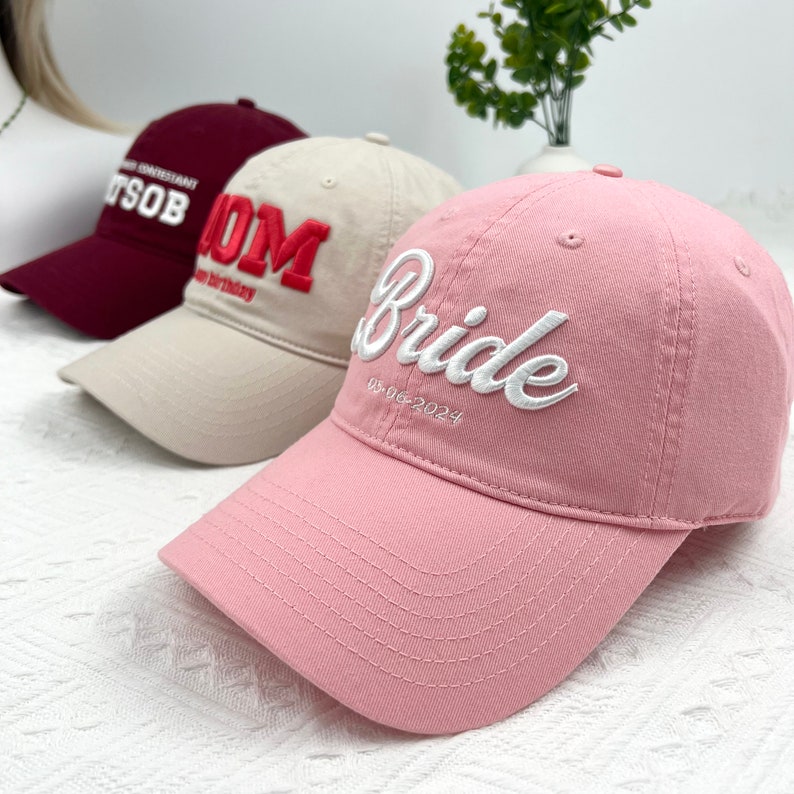 Custom Embroidered 3D Text Hat，Embroidery Logo Baseball Hat,Party Hats,Gift for Dad Mom Him Her Boyfriend,Bride Hat,unisex cotton dad hats
Analyze listing